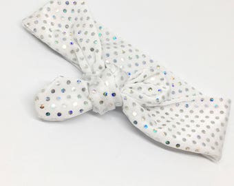 White headband with polka dots