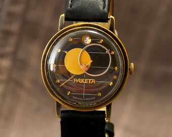 Mens vintage watch, Moon watch, elegant watch, wrist mens watch, soviet watch, boyfriend watch, Raketa