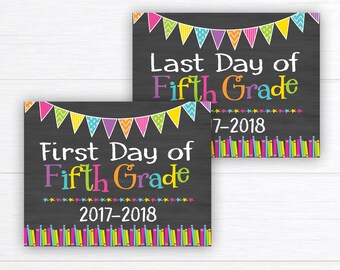 Back to School Sign, School Sign Prop, First Day of Fifth Grade Sign, Chalkboard Sign, First Day of School, 5th Grade, Instant Download