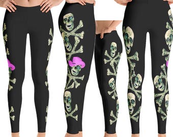 Cowboy pink hat skully Halloween leggings from my art design