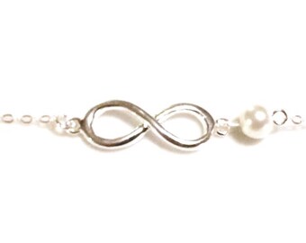 Infinity Charm and White Pearl Sterling Silver Bracelet