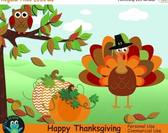 75% OFF SALE Thanksgiving Clipart, Turkey Clipart, Pumpkin Clipart, Owl Clipart, Commercial Use, Digital Images - UZ811
