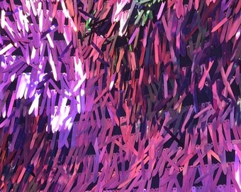 Purple Iridescent Sword Sequins shape Desings Dangling Purple Iridescent on Purple Mesh Fabric By the Yard -Backdrops, Kimonos