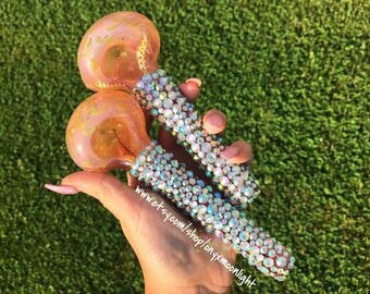 ALMOST GONE! Gold Fumed Aura Color Changing Crystallized Long-Neck Glass Pipe