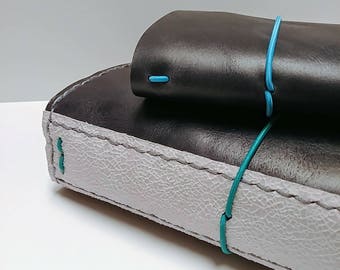 Genuine Leather Traveler's Notebook - Blue Black Ash
