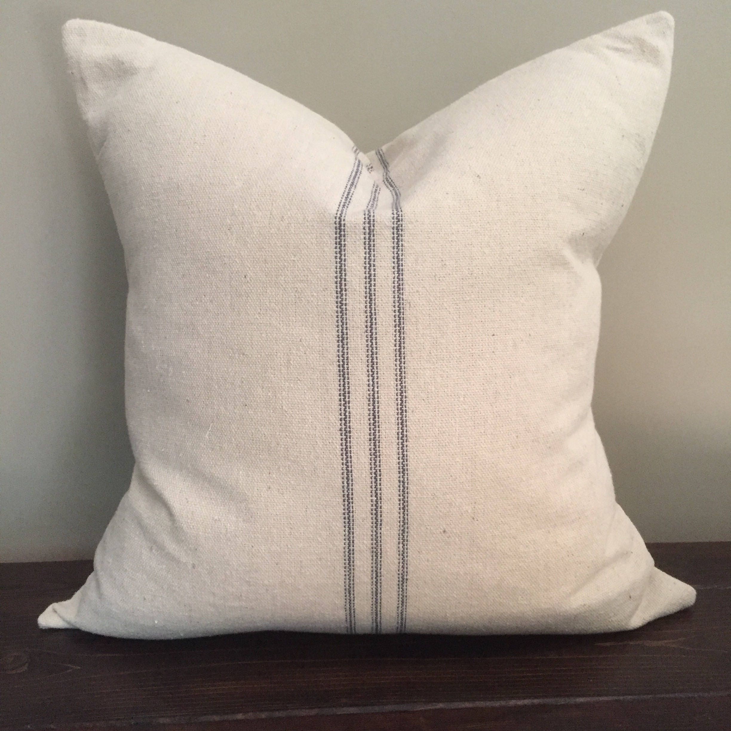 pillow cover a 20x20 Farmhouse Blue Sack Throw Stripe Cover Pillow Pillow Grain