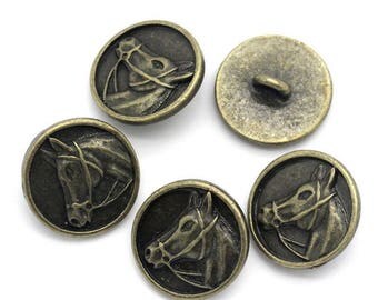 Horse Buttons, Metal Horse Buttons, 15mm Metal Buttons, 15mm Horse Buttons, Equestrian Buttons, Coat Buttons, Jacket Buttons, Horse Fastners