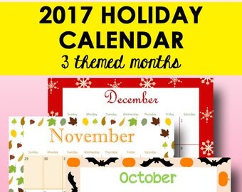 Printable Calendar 2017, Planner Printable Monthly Calendar, Monthly Planner 2017, Holiday Plan, December, Letter Size, Instant Download