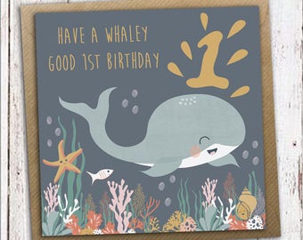 First birthday card, whale birthday card, 1st birthday card, children's birthday card, kids birthday card