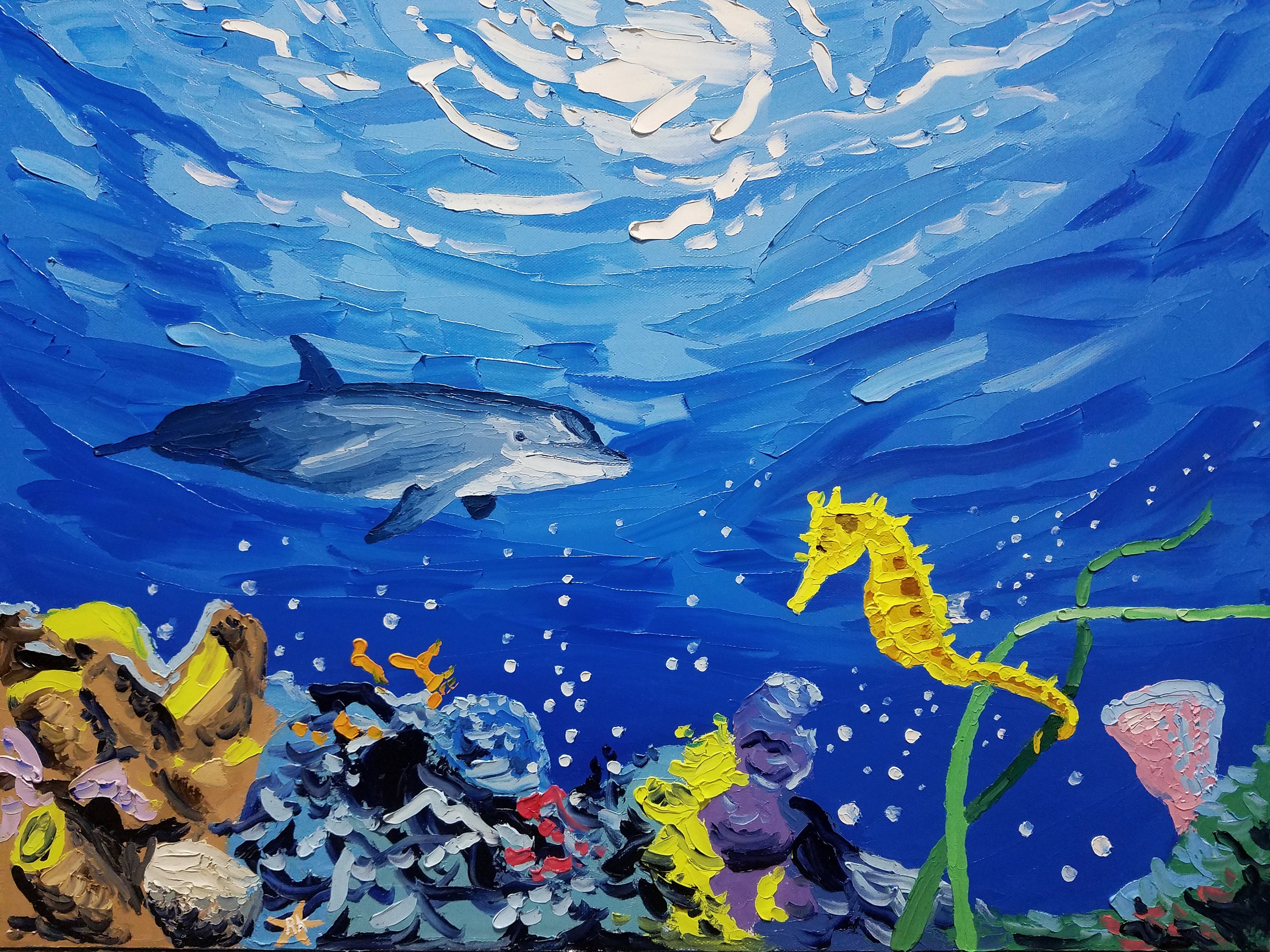 Marine life painting seahorse paintings wall art underwater