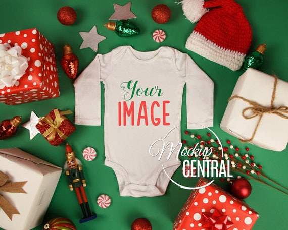 Download Blank White Baby Christmas Bodysuit Mockup Infant One Piece