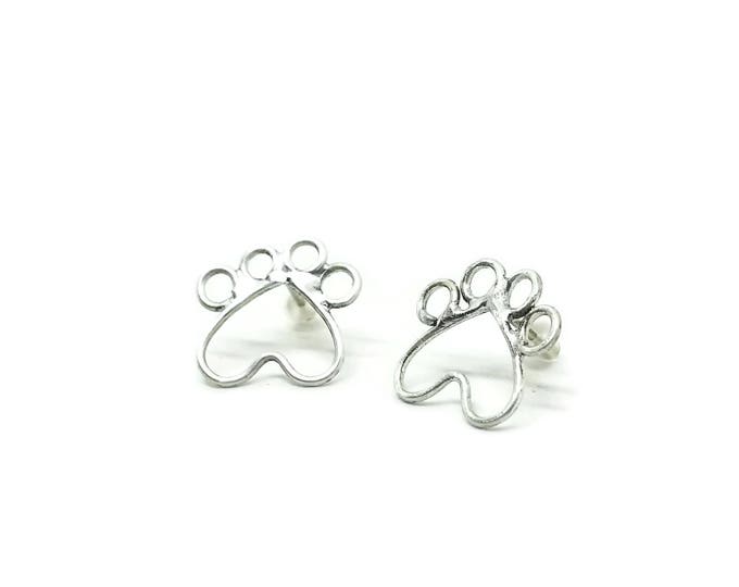 Sterling Silver Paw Print Earrings, Silver Paw Print Earrings, Dog Lover Jewelry, Gift for Her, Unique Birthday Gift, Gift for Dog Lover