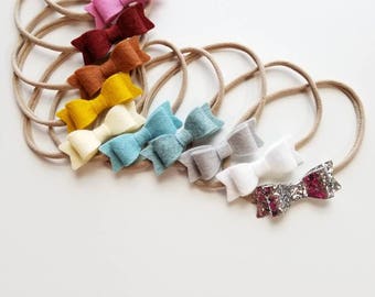 WINTER RAINBOW Mini Bow Baby nylon headbands set 12