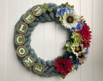 Spring Wreath / Welcome Wreath / Front Door Wreath / Mesh Wreath / Wreath / Door Decor / Home Decor / Front Door Decor