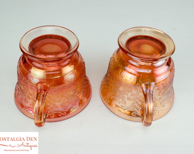 Vintage Footed Sugar and Creamer Set | Normandie Pattern | Iridescent Depression Glass