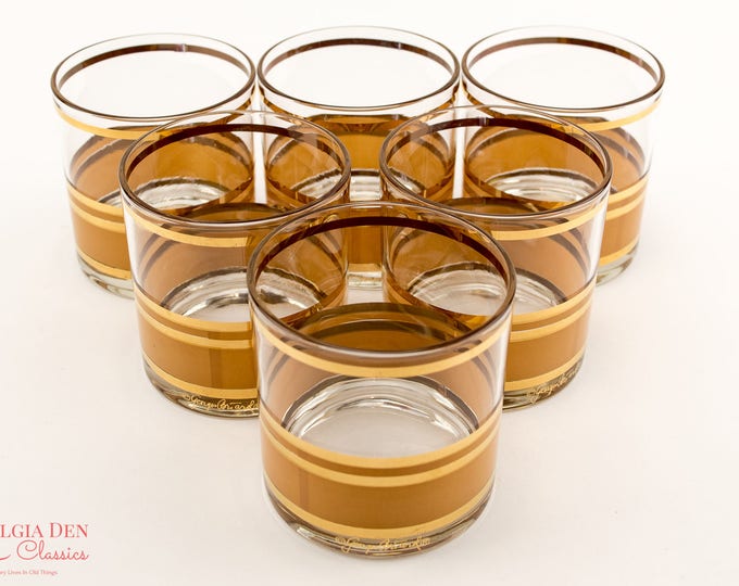 MCM Lowball Glasses | Vintage Georges Briard Signed Glasses | Lowball Glass Set Of 6