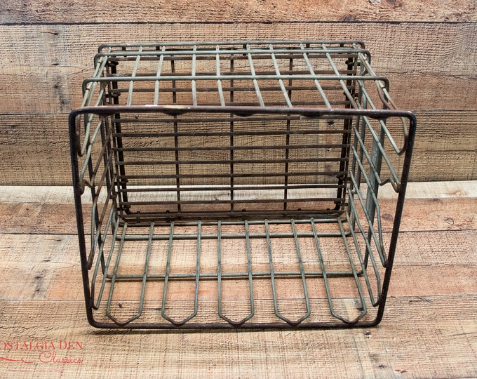 Wire Milk Crate | Metal Milk Crate | Milk Bottle Crate | Vintage Metal Storage | Warner's Dairy | Industrial Storage | Steampunk Supply