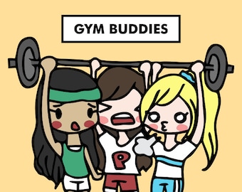 GYM BUDDIES with Friends Sarah / Planner Stickers, Weekend, Summer, Bonding, Girlfriends, Girl Gang, Workout, Fitness, Weightlifting / SD55