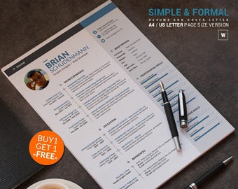 Professional Resume Template, Instant Download, CV Template Word, Professional CV Design, 1 Page Curriculum Vitae with 2 Cover Letter Layout