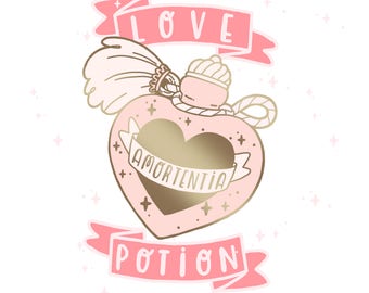 Amortentia - Love Potion pin -PREORDER ! // harry potter potion heart, Hermione pink banner hard enamel pin