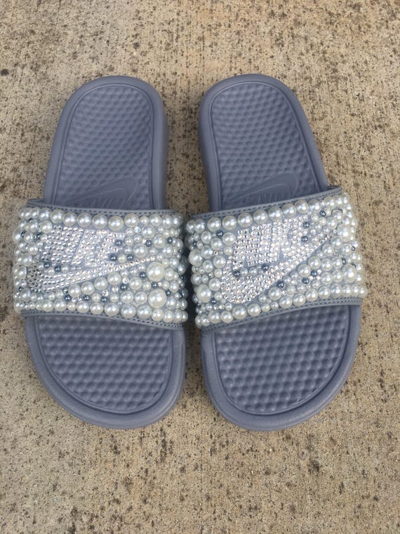 grey nike slides