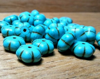 Flower Shaped Turquoise(Howlite)Beads, 11x6mm, 32ct.