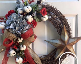 Patriotic Wreath, Front Door Wreath, 4th Of July Wreath, Red White Blue Wreath, Americana Wreath, Star Wreath, Summer Wreath