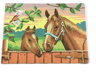 Vintage Paint by Number Horse, Damaged Paint by Number, Sale Paint by Number, Vintage Painting, Mid Century PBN,Horse Painting,Vintage Decor