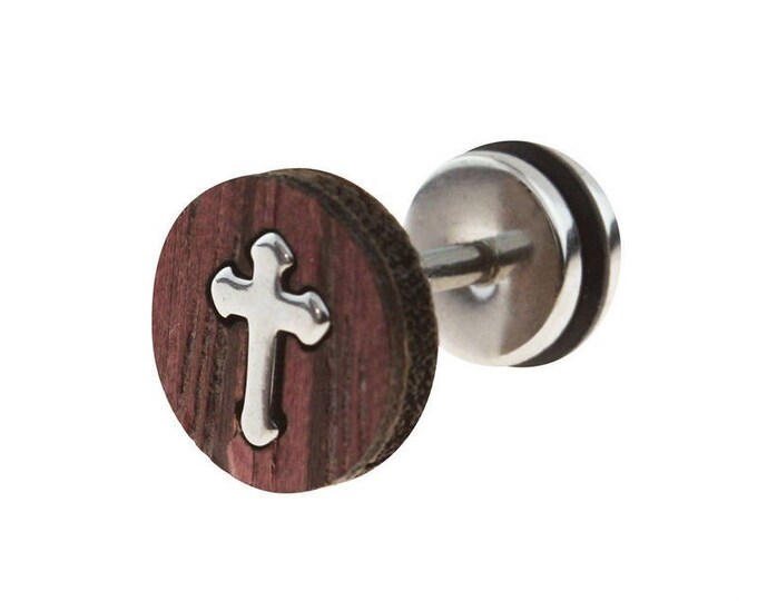 316L Surgical Steel Fake Plug With Cross