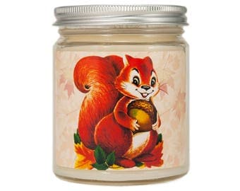 Fall Candle, Scented Candle, Thanksgiving Candle, Container Candle, Soy Candle, Autumn Candle, Fall Decor, Vintage Squirrel