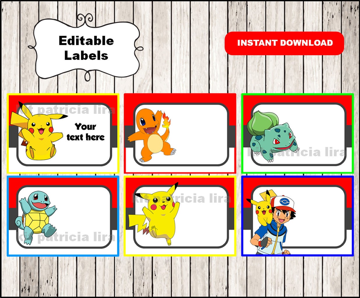 Pokemon Printable Cards tags book labels stickers kids