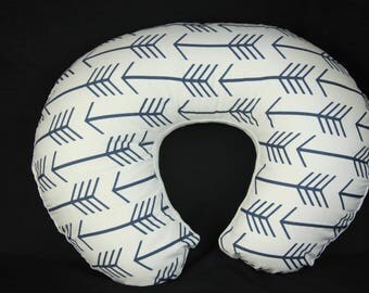 Nursing Pillow Cover- Navy Arrow - White And Navy Boppy Cover - Soft Minky Boppy Cover - White Cover - Boppy Pillow Cover Arrow