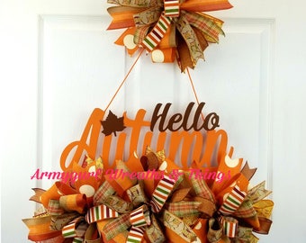 Autumn wreath, Fall wreath, Thanksgiving wreath, Wall décor, Front door wreaths, Outdoor sign, Door Décor, Deco Mesh Wreath, Brown wreath