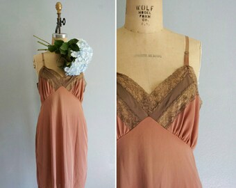 1960s Cocoa Lace slip | vintage lace slip | vintage 60s slip dress