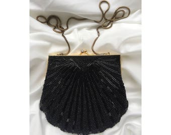 Black Beaded Clutch / Evening Clutch / Vintage Bag / Great Gatsby / 1920's Clutch / Evening Bag / Black Clutch / Hand Beaded Bag