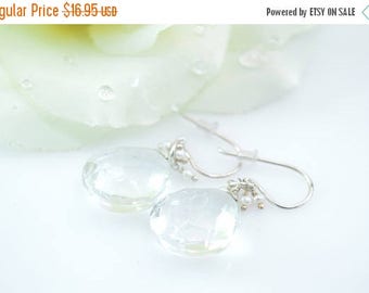 HUGE Sale Petite Pearl Bead Accented Faceted Clear Stone Earrings Sterling Silver 7.8g