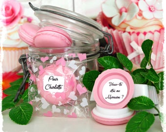 Macaron Boîte Cadeau Message Personnalisé : annonce grossesse demande marraine témoin rose Original pochette personnalisable