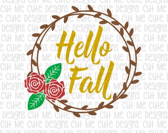 SVG DXF PNG cut file cricut silhouette cameo scrap booking Hello Fall Floral Wreath