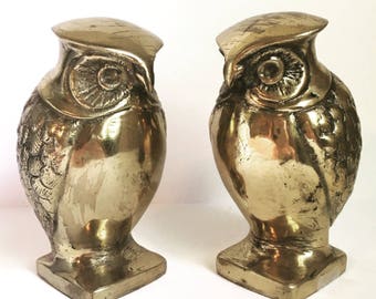 mid century modern brass owl bookends