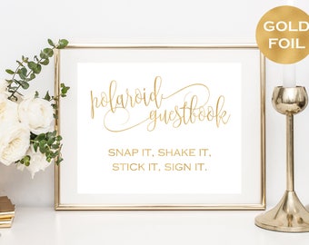 Polaroid Wedding Guestbook Sign Printable - Photo Guestbook Sign - Reception Sign - Gold Foil Wedding - Downloadable wedding #WDH878PL84