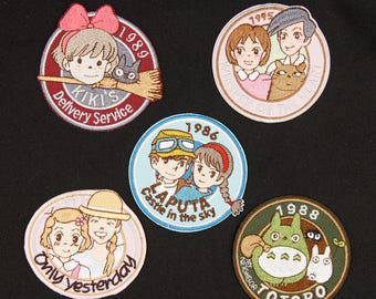 5pcs Set Totoro Only Yesterday Castle in the sky Whisper of the Heart kikis delivery service Embroidered Iron on sew on patches