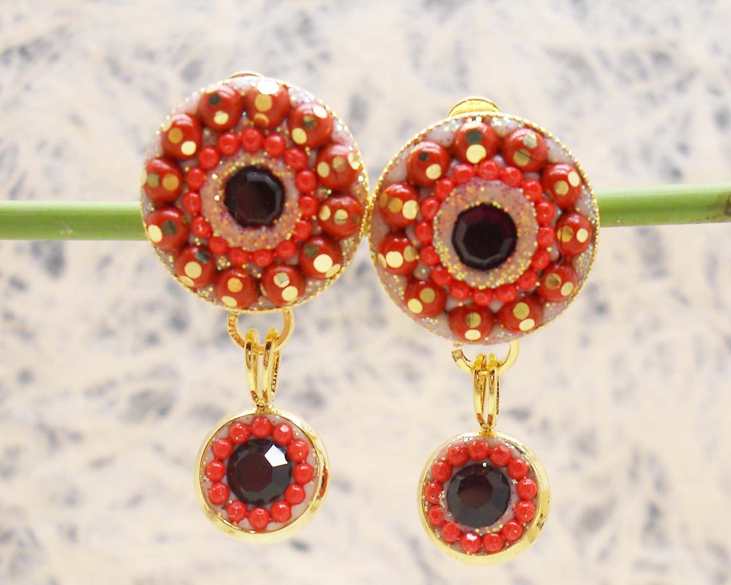 Sale Round Red Clip On Earring Vintage Dangle Clip Ons Non