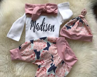 Newborn Girl coming home outfit,baby girl clothes, boho baby, baby clothes, baby girl, floral, personalized onesie