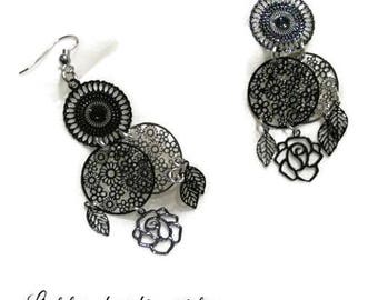 Black and silver dangling earrings