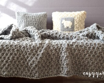 Chunky Knit Blanket Merino Wool Blanket Baby Grey Blanket Wool Blanket Throw Blanket Chunky Knit Throw Blanket Chunky Blanket Knitting