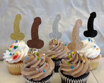 Glitter Penis Cupcake Toppers - Bachelorette Party - Hen Party