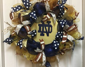 Notre Dame Football Wreath. Fighting Irish Wreath. Indiana Wreath. Graduation Wreath. Football Door Wreath. Notre Dame Decor. Football