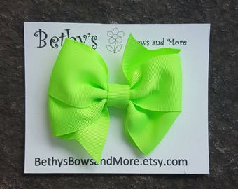 Neon Green Hair Bows, Neon Bows, Toddler Hair Clips, 4 Inch Hair Bow Clips, Summer Hair Bows, Girls Hair Bows, Toddler Hair Bows, Baby bow