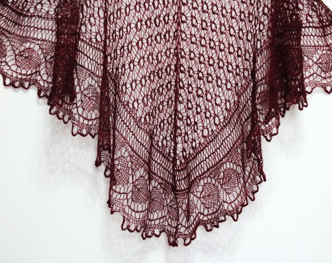 Knitted scarf shawl, knit shawl, openwork shawl, knitted shawl, shawl of wool, knit scarf, delicate shawl, crochet shawl, maroon shawl scarf