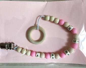 Personalized baby teething clip/ customized baby name